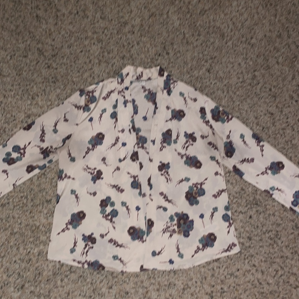 Long sleeve cream floral open front top kimono cardigan